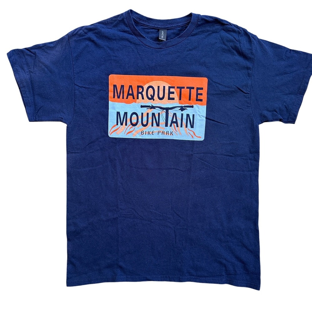 Gildan Marquette Mountain Bike Park T-Shirt Mens Large Navy Blue Excellent MTB